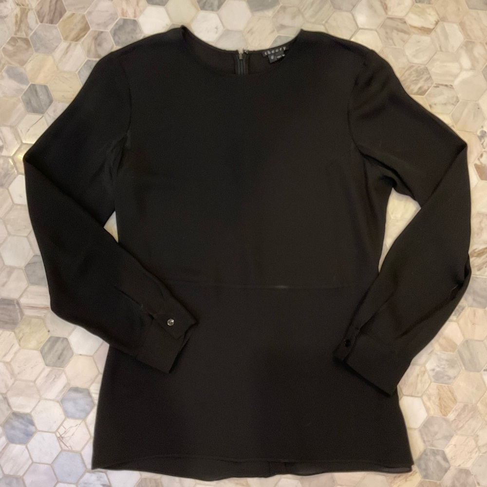 Theory Black Silk Blouse, Size M